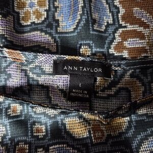 Ann Taylor Floral Print Blouse in Teal, Lavender & Mustard